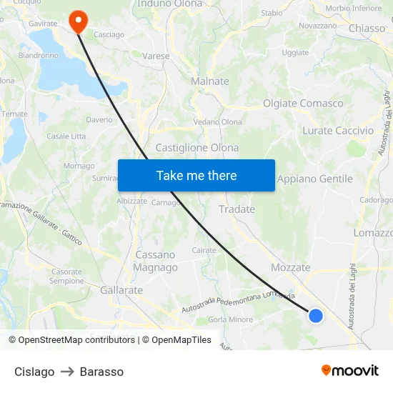 Cislago to Barasso map