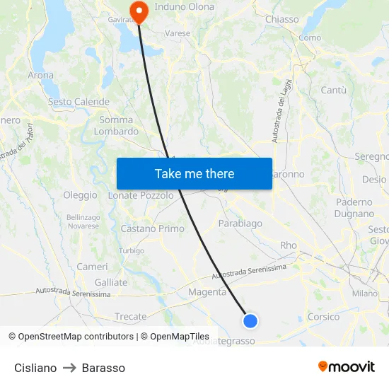 Cisliano to Barasso map