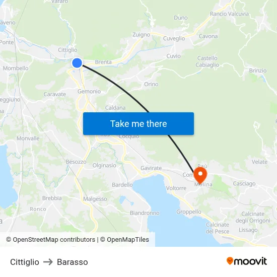 Cittiglio to Barasso map