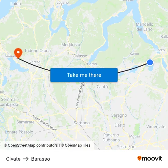 Civate to Barasso map