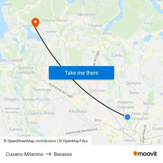 Cusano Milanino to Barasso map