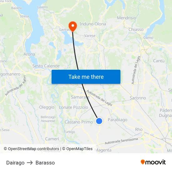 Dairago to Barasso map