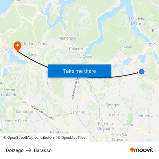 Dolzago to Barasso map