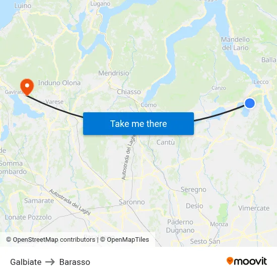 Galbiate to Barasso map