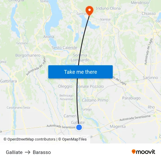 Galliate to Barasso map