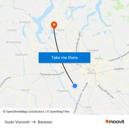 Gudo Visconti to Barasso map