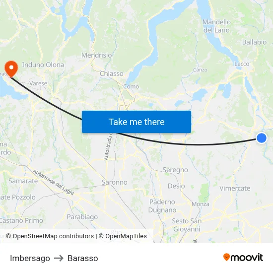 Imbersago to Barasso map