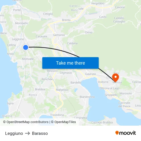 Leggiuno to Barasso map