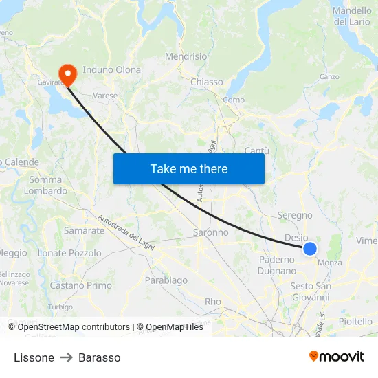 Lissone to Barasso map