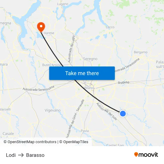 Lodi to Barasso map