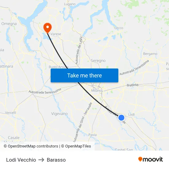 Lodi Vecchio to Barasso map