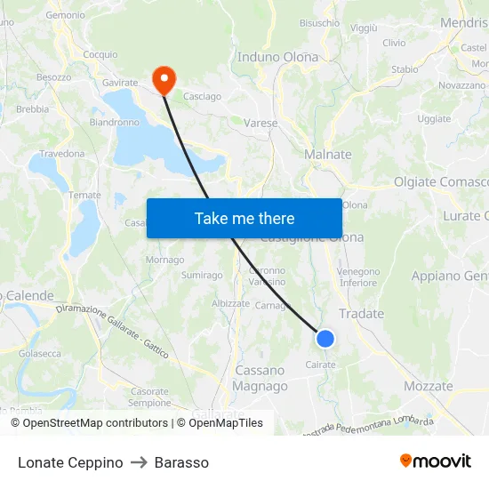 Lonate Ceppino to Barasso map
