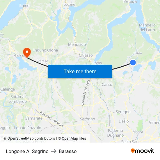Longone Al Segrino to Barasso map
