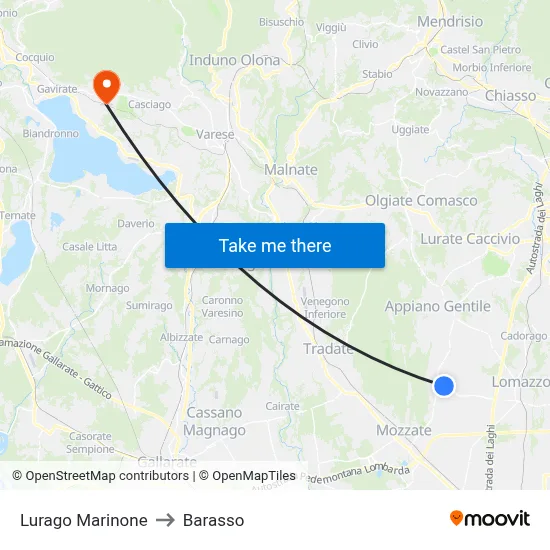 Lurago Marinone to Barasso map