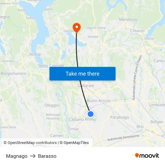 Magnago to Barasso map