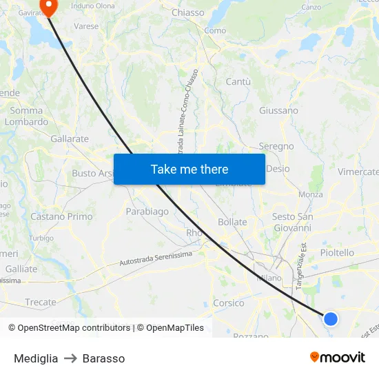 Mediglia to Barasso map