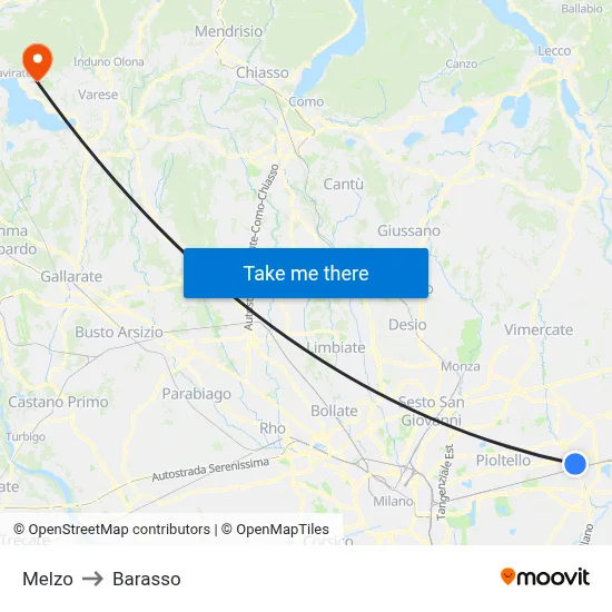 Melzo to Barasso map