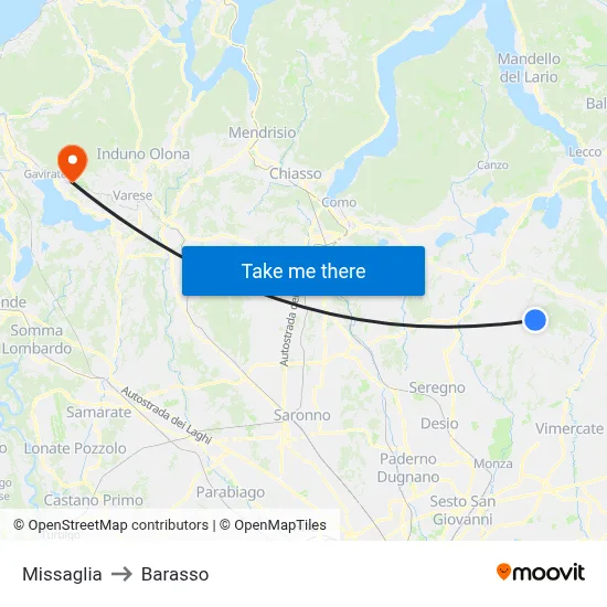 Missaglia to Barasso map
