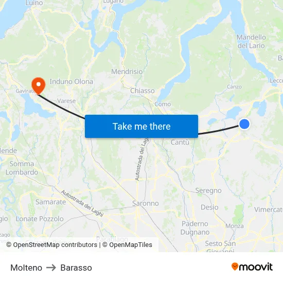 Molteno to Barasso map