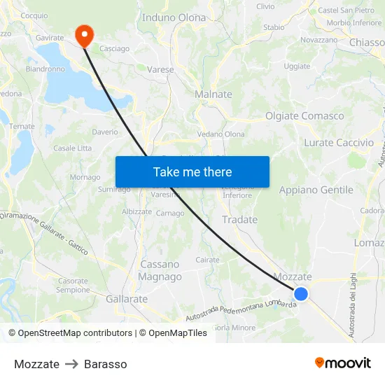 Mozzate to Barasso map