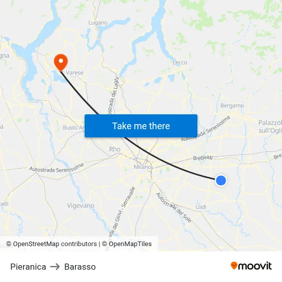 Pieranica to Barasso map