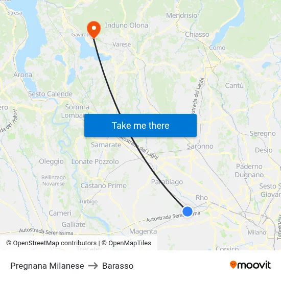 Pregnana Milanese to Barasso map