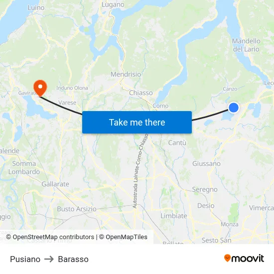 Pusiano to Barasso map