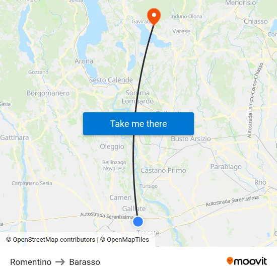 Romentino to Barasso map