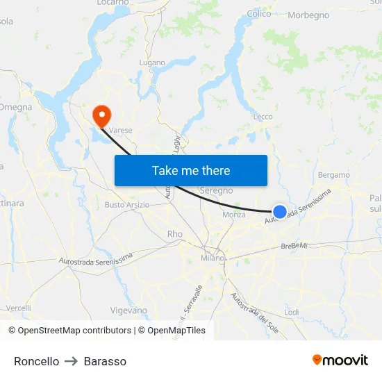 Roncello to Barasso map