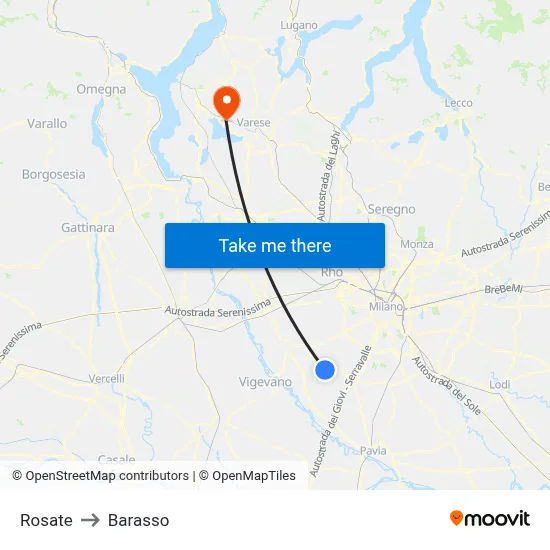 Rosate to Barasso map