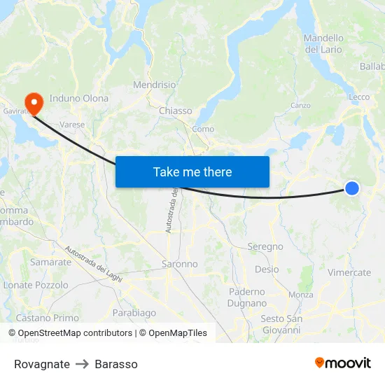 Rovagnate to Barasso map