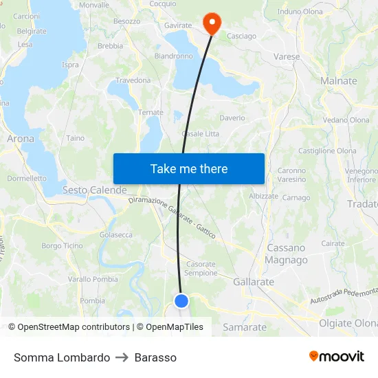 Somma Lombardo to Barasso map