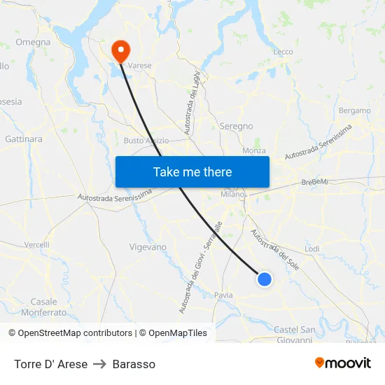Torre D' Arese to Barasso map
