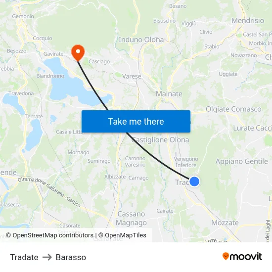 Tradate to Barasso map