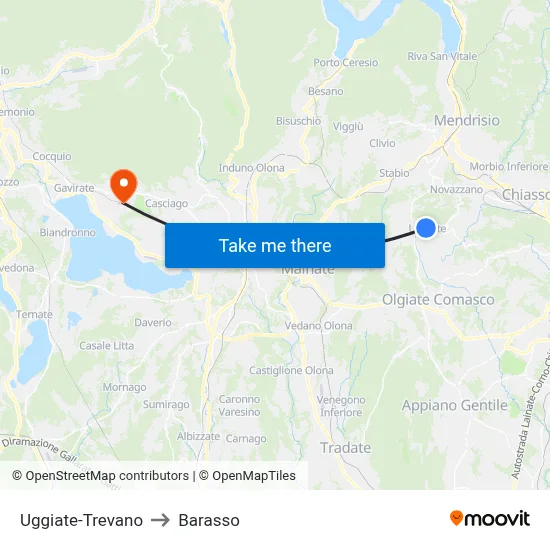 Uggiate-Trevano to Barasso map