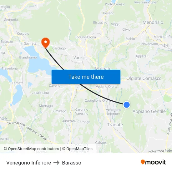 Venegono Inferiore to Barasso map