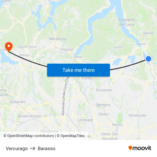 Vercurago to Barasso map