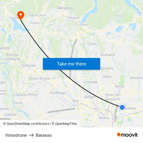 Vimodrone to Barasso map