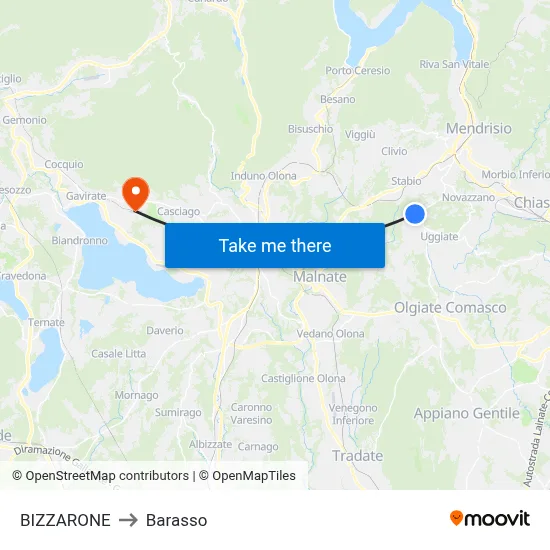 Bizzarone to Barasso map