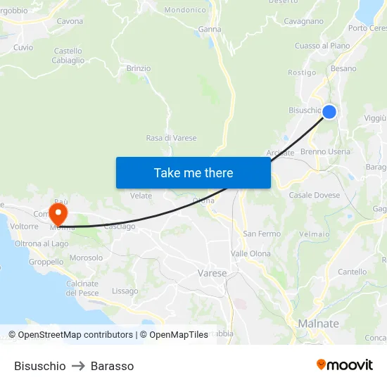 Bisuschio to Barasso map