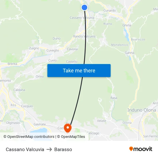 Cassano Valcuvia to Barasso map