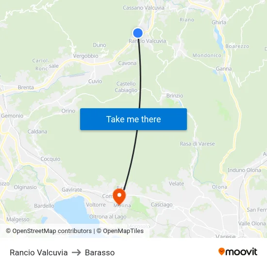 Rancio Valcuvia to Barasso map