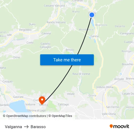 Valganna to Barasso map