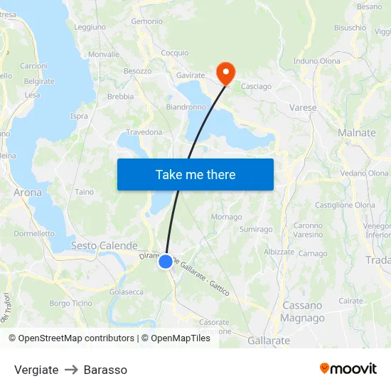 Vergiate to Barasso map