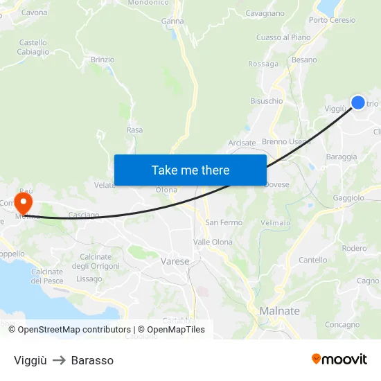 Viggiù to Barasso map