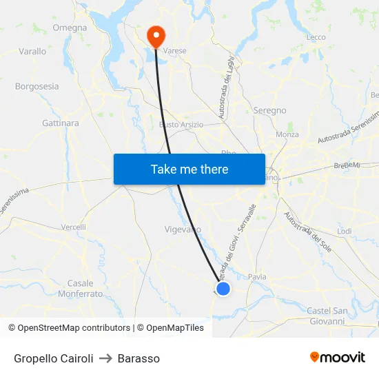 Gropello Cairoli to Barasso map