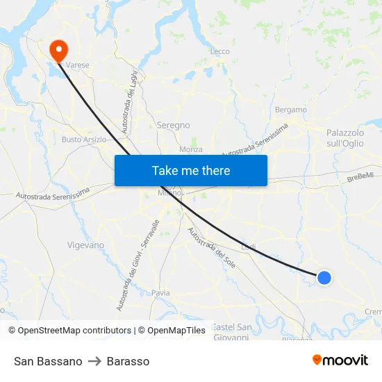 San Bassano to Barasso map