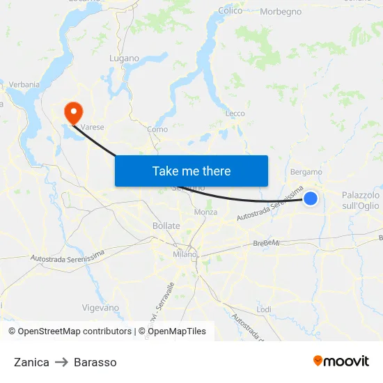 Zanica to Barasso map