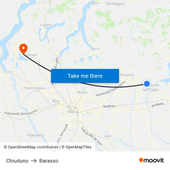 Chiuduno to Barasso map