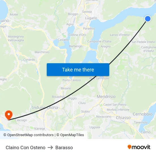 Claino con Osteno to Barasso map